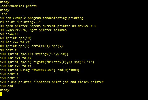 Printing example program